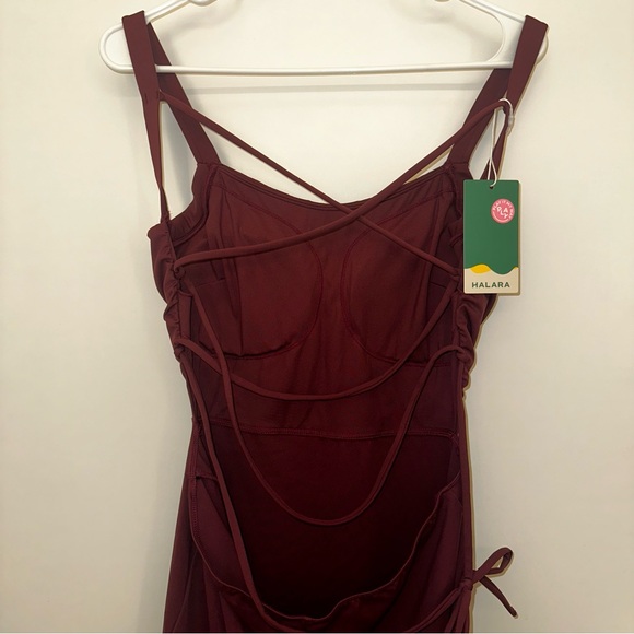 NWT Halara Ruched Backless Crisscross Lace Up Split Bodycon Midi Casual Dress - Picture 3 of 7